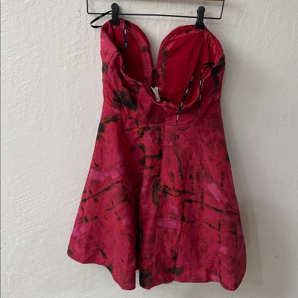 Aureta Alia Mini Dress Red Pink Black Tie Dye Bubble Strapless Rubellite M - Picture 4 of 5